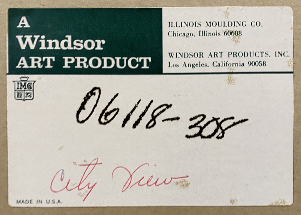 "City View" - Cityscape in Yellow; Mid Century Painting; Signed Lambert