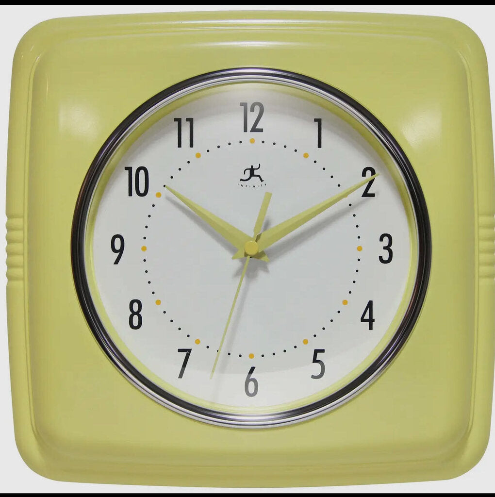 Retro Square Yellow Indoor Wall Clock