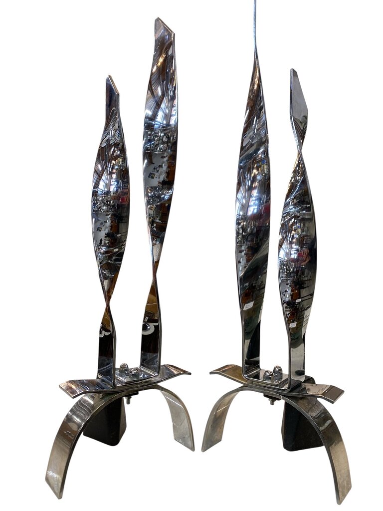 Chrome Flame Pair of (Danny Alessandro Fireplace Dogs (Set of 2)
