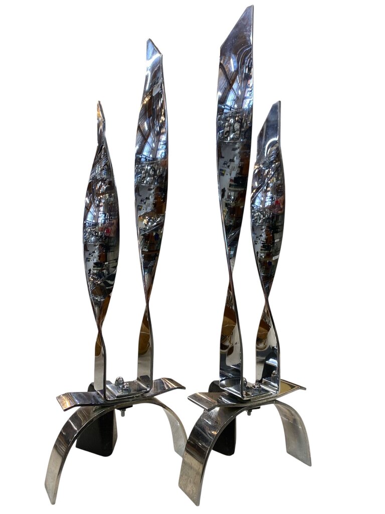 Chrome Flame Pair of (Danny Alessandro Fireplace Dogs (Set of 2)