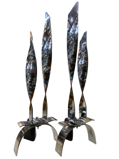 Chrome Flame Pair of (Danny Alessandro Fireplace Dogs (Set of 2)