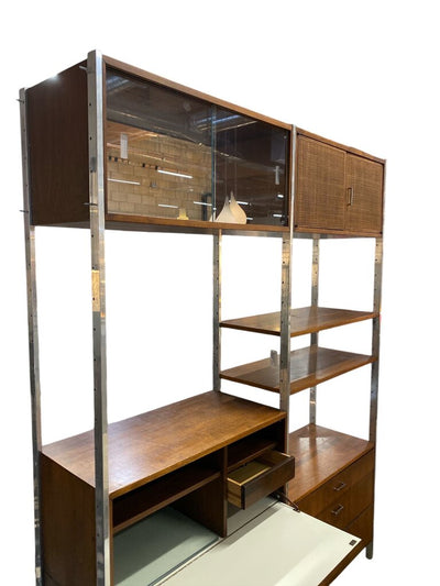 Mid Century Jack Cartwright Founders Walnut and Chrome Modular Room Divider Unit