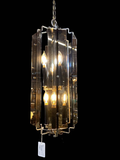 Smoked Grey Acrylic Panel 6 Light Pendant Chandelier