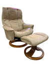 Beige Leather Stressless Style Recliner with Ottoman