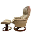 Beige Leather Stressless Style Recliner with Ottoman