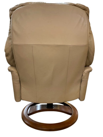 Beige Leather Stressless Style Recliner with Ottoman