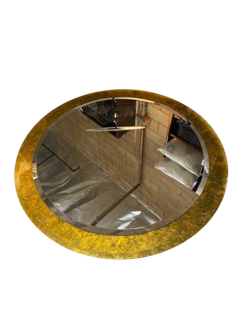 Mid Century 36" Round Gold Mirror by Bernhard Rohne