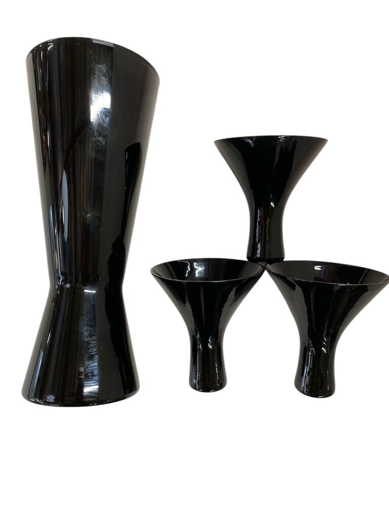 Vintage Finland Black Glass Martini Pitcher & Three Glasses Set (Set of 4)