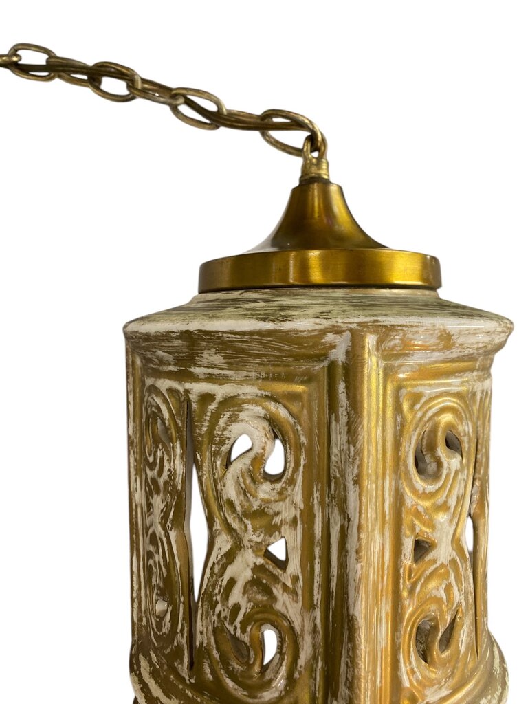 Vintage Italian Ceramic Swag Lamp with 13.5' Brass Chain