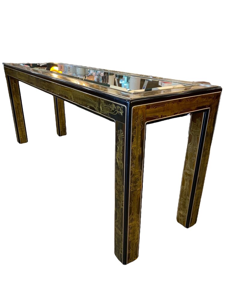 Mastercraft Acid Etched Hollywood Regency Console Table (evidence of previous repairs - as found priced accordingly)