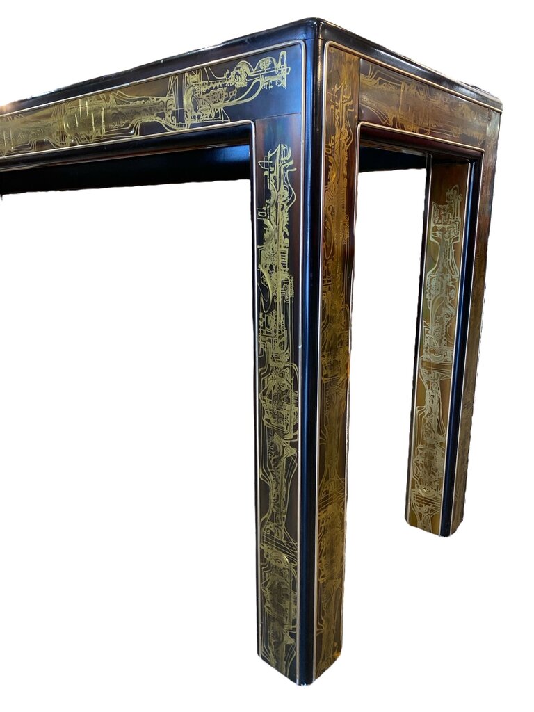 Mastercraft Acid Etched Hollywood Regency Console Table (chips in corners of glass) - as found priced accordingly)
