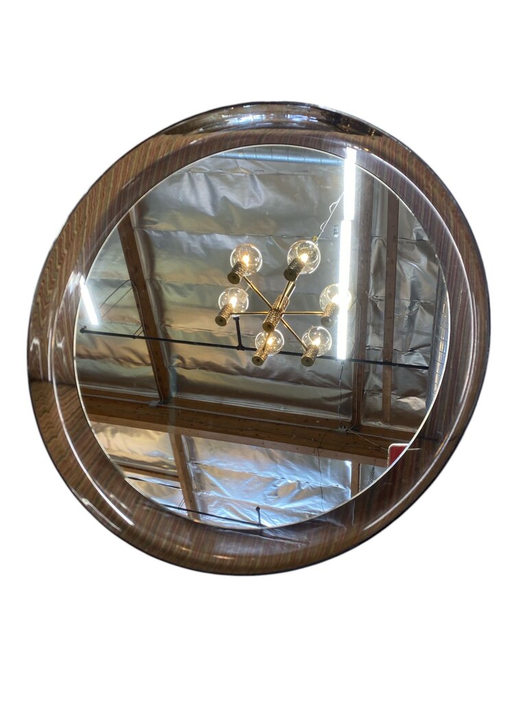 22.25" Round Vintage 1960's Guzzini Smoked Acrylic Mirror - Made in Italy
