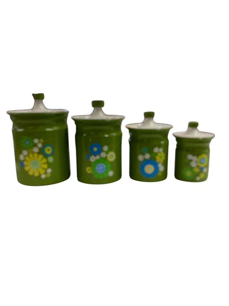 Mid Century 1960's Kromex Avocado Aluminum Canister Set (Set of 4)