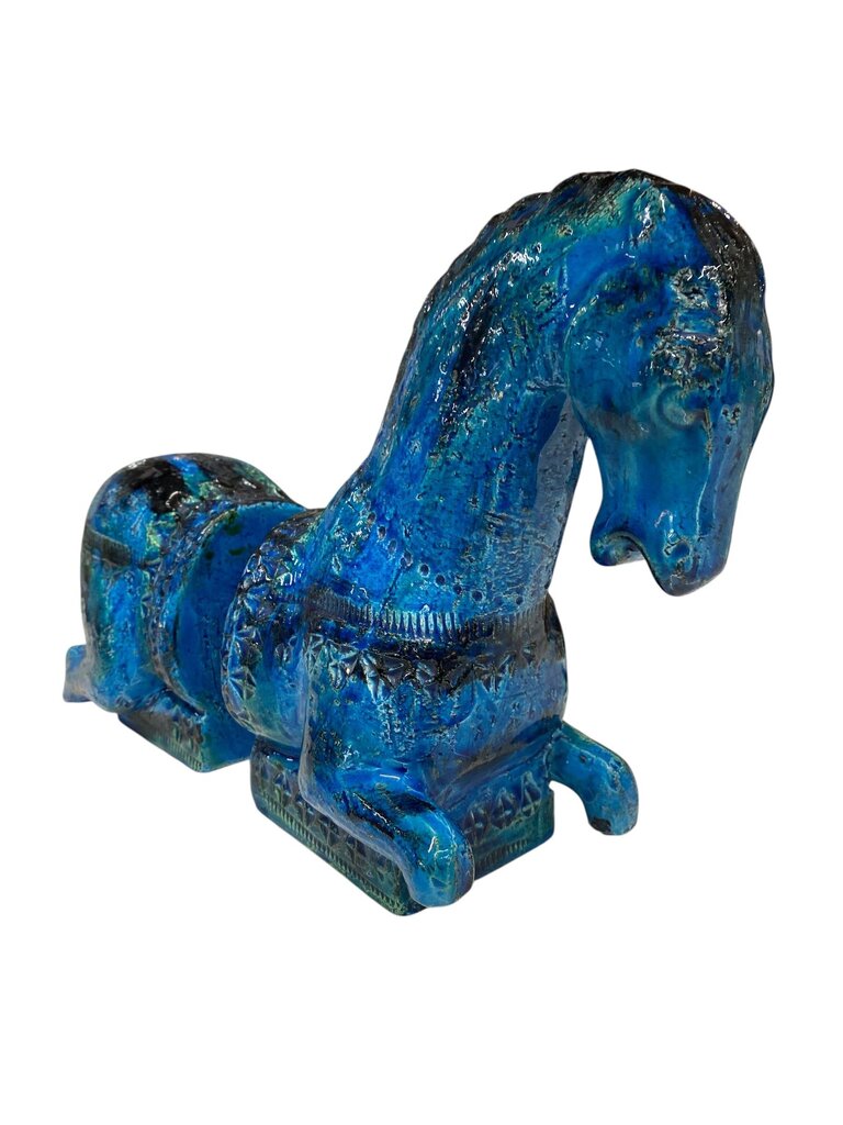 Bitossi Aldo Londi Rimini Blue Italian Mid Century Ceramic Horse Bookends (Set of 2)