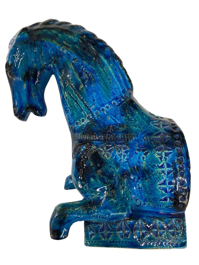 Bitossi Aldo Londi Rimini Blue Italian Mid Century Ceramic Horse Bookends (Set of 2)