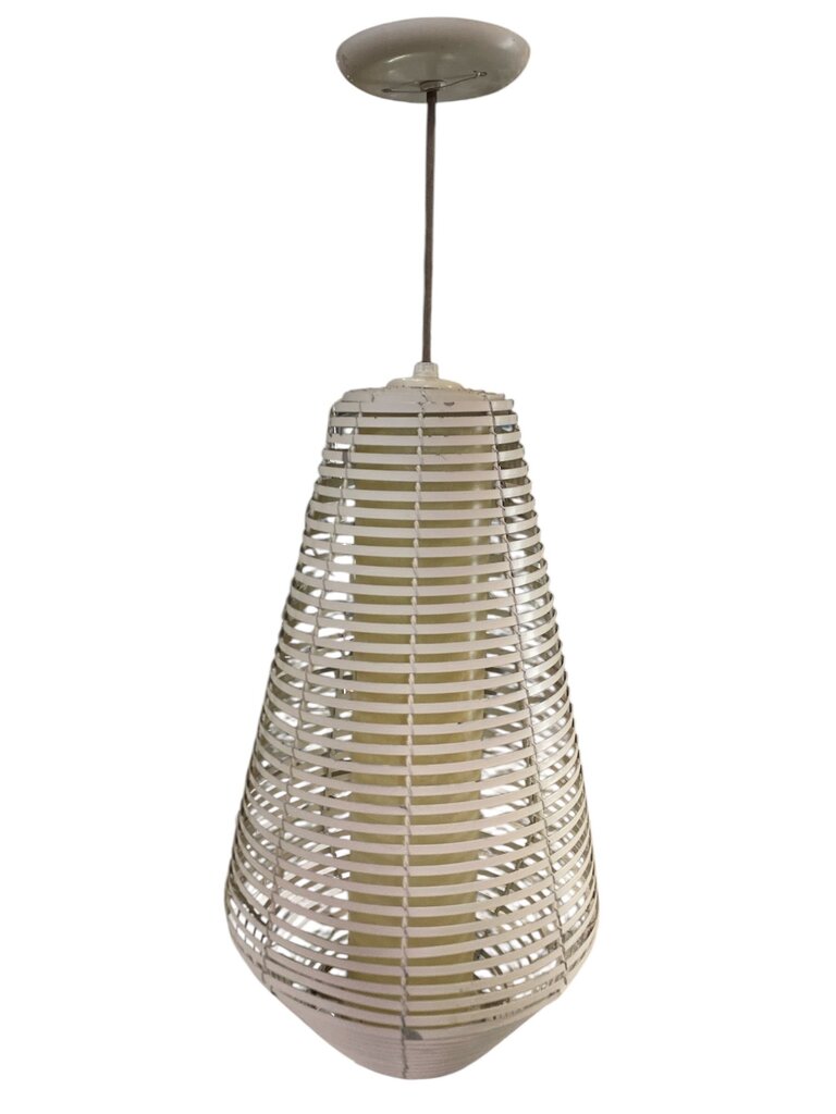 Pair of Vintage Feldman Coiled Metal Pendant Light Fixtures in Ivory (Set of 2)