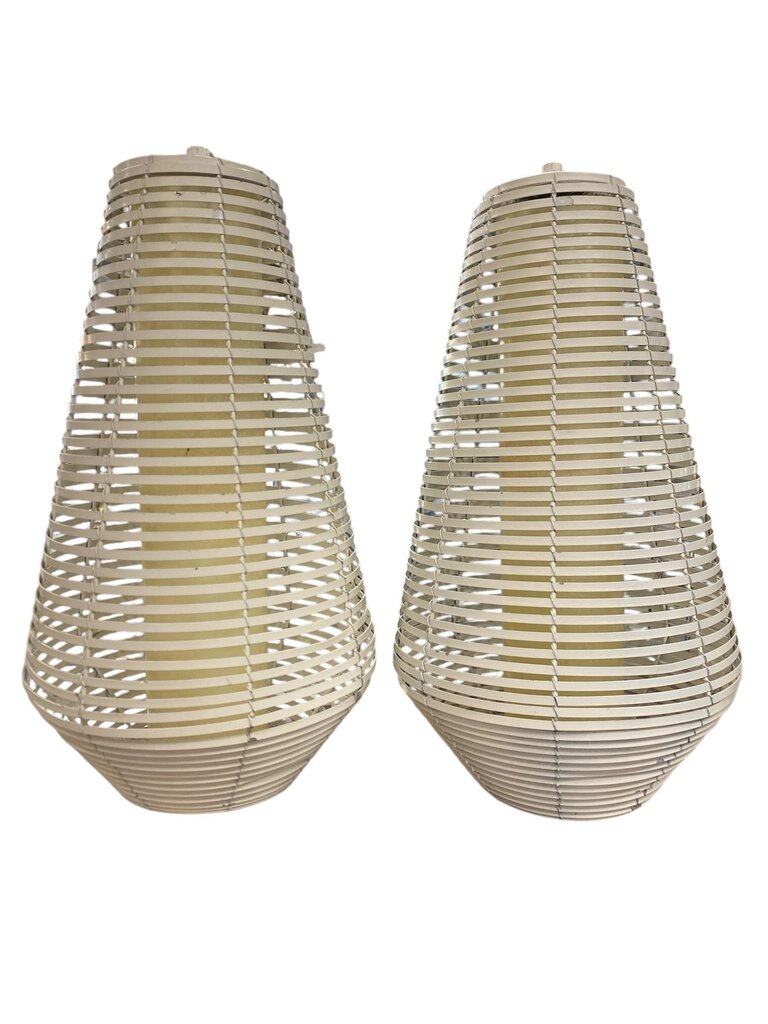 Pair of Vintage Feldman Coiled Metal Pendant Light Fixtures in Ivory (Set of 2)