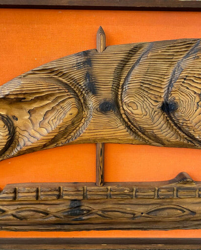 Monumental Mid Century WITCO Tiki Orange Backed Wall Carving - Ship ad Sail