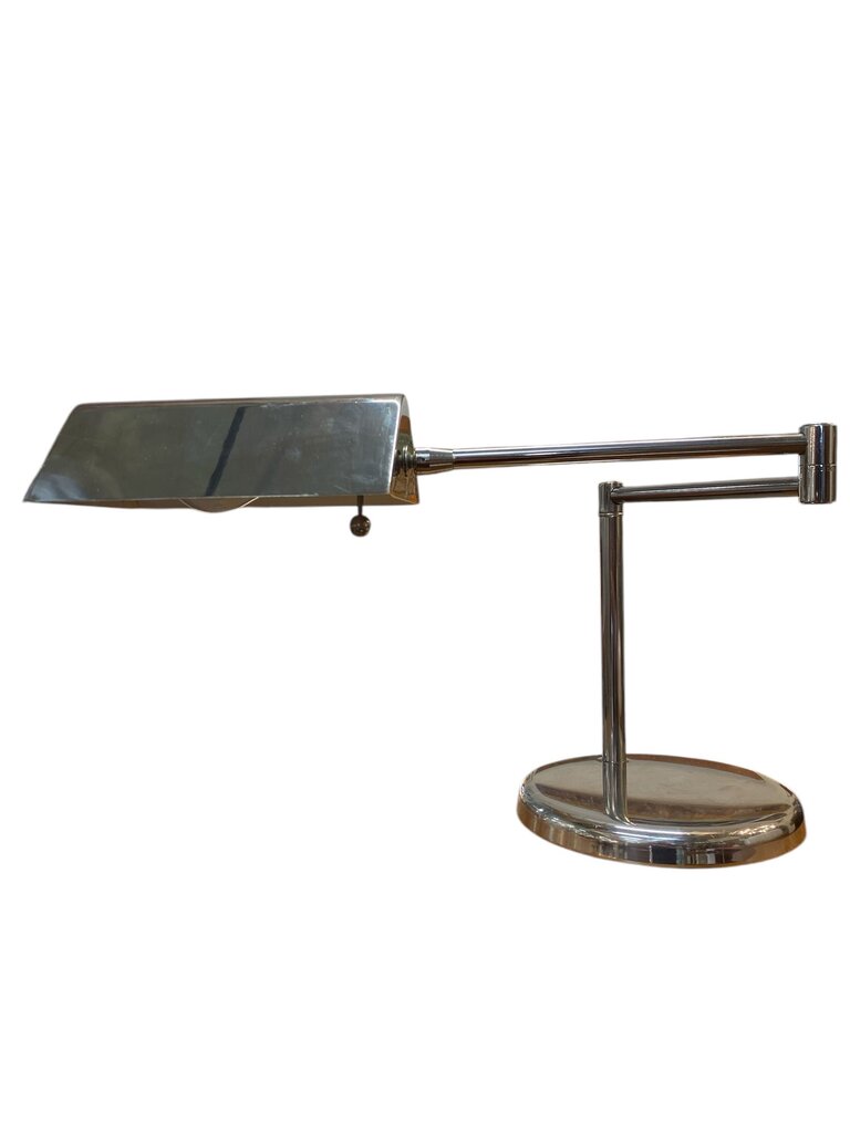 Mid Century Modern Chrome Swing Arm Desk Lamp - 12"Hx17.75"Dx8"W