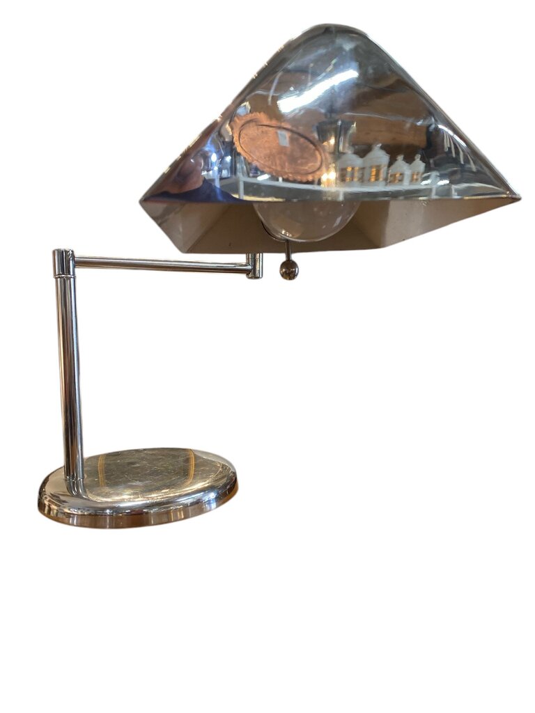 Mid Century Modern Chrome Swing Arm Desk Lamp - 12"Hx17.75"Dx8"W