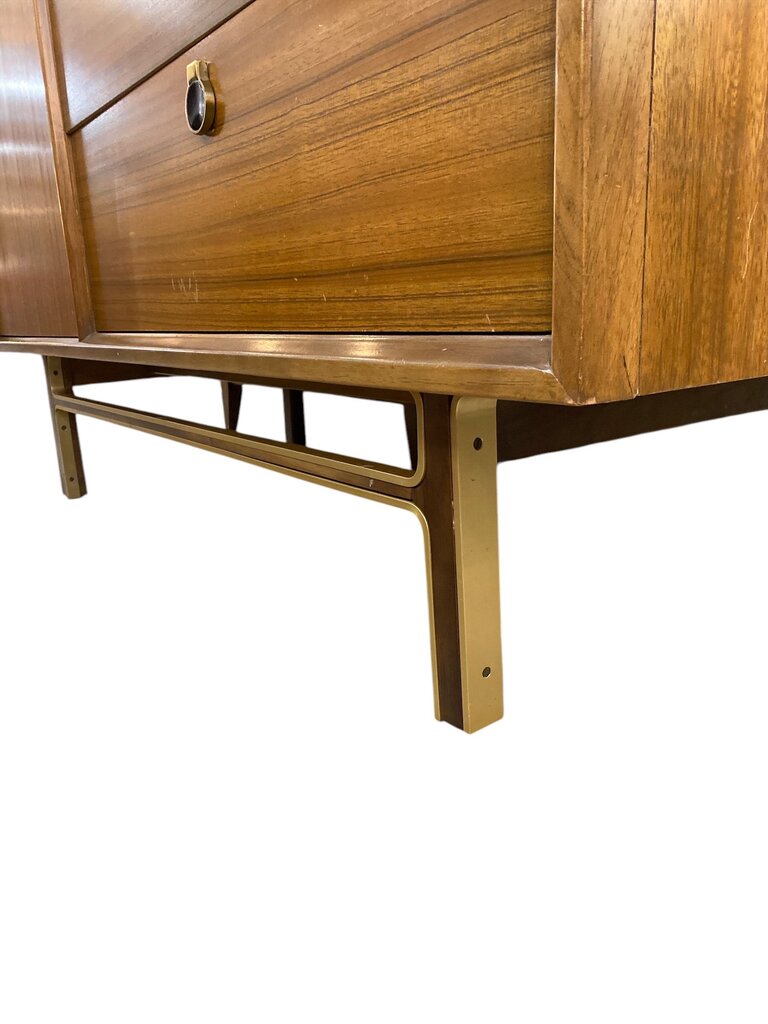 Mid Century Walnut Mixed Woods Tall Dresser - Zebrawood Lined Drawers, Brass and Rosewood Base, Brass and Bakelite Pulls - FABULOUS