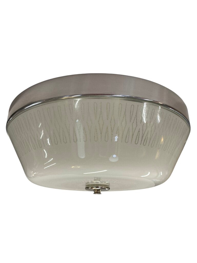 Vintage 50's Aluminum and Glass Ceiling Fixture in Excellent Condition