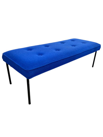 Vintage Paul McCobb Wrought Iron Bench, Upholstered in Royal Blue