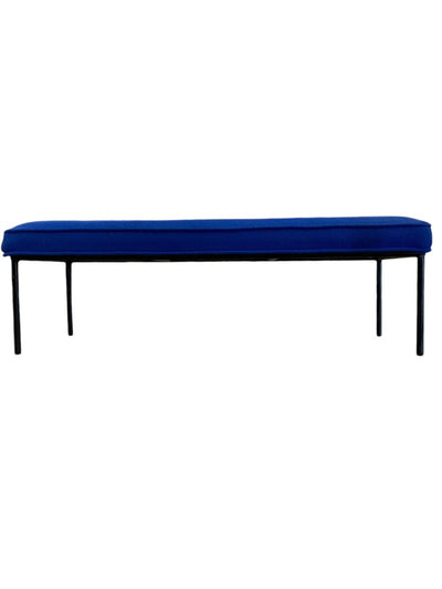 Vintage Paul McCobb Wrought Iron Bench, Upholstered in Royal Blue