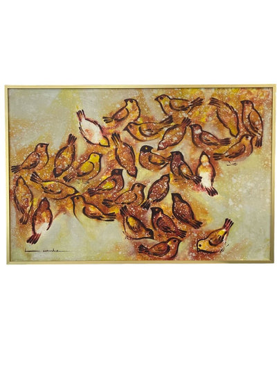 Signed Midcentury Flock of Birds Painting