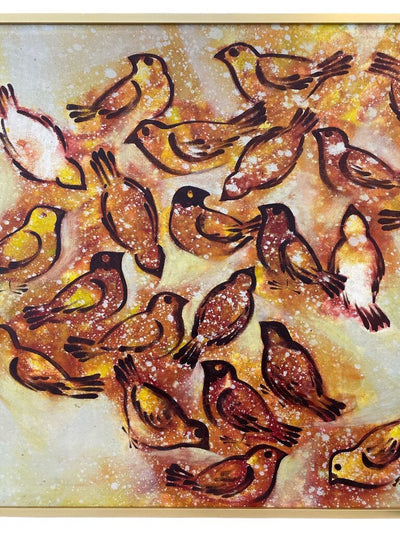 Signed Midcentury Flock of Birds Painting