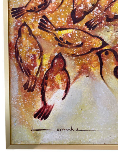 Signed Midcentury Flock of Birds Painting