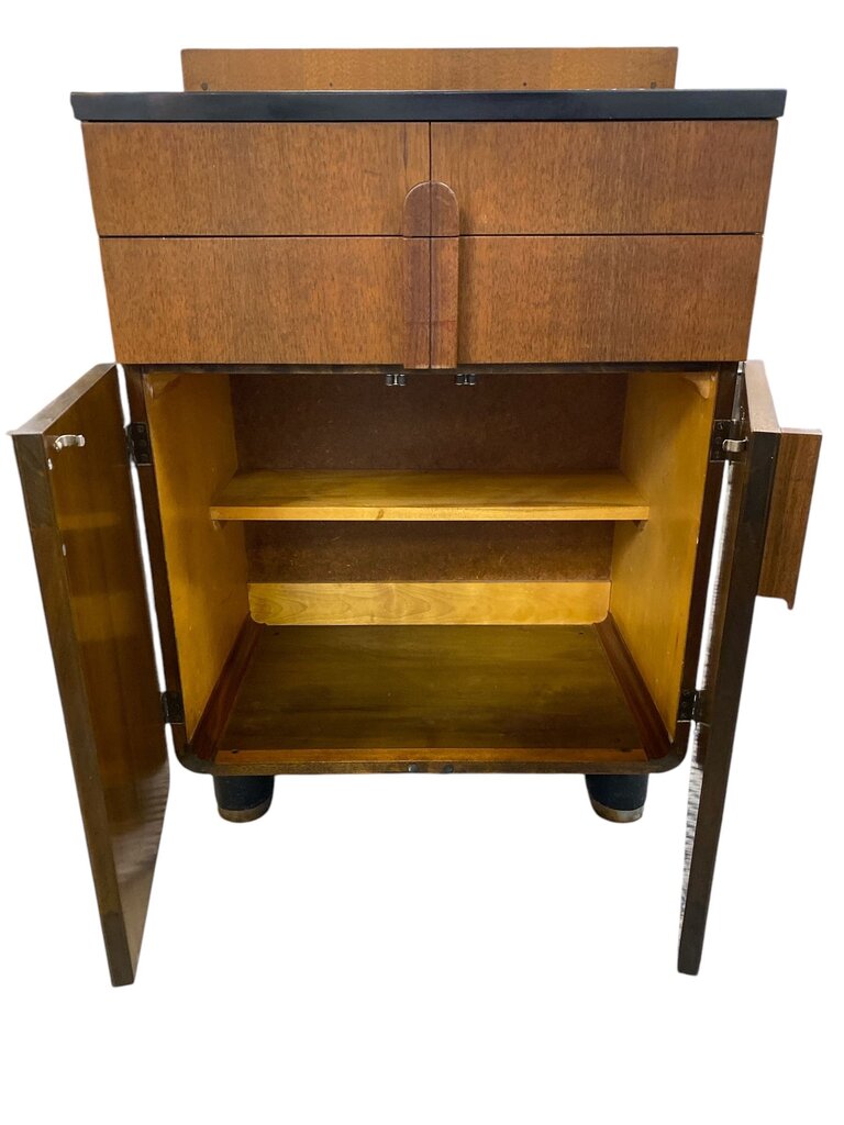 Art Deco Streamline Walnut Mid Century Dental Cabinet
