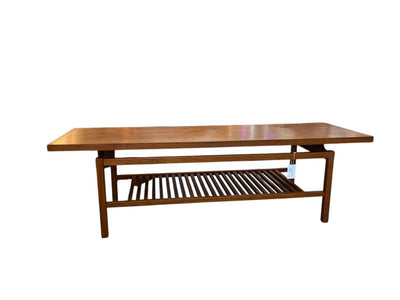 Mid Century Danish Sculptured Teak Coffee Table with Slatted Shelf