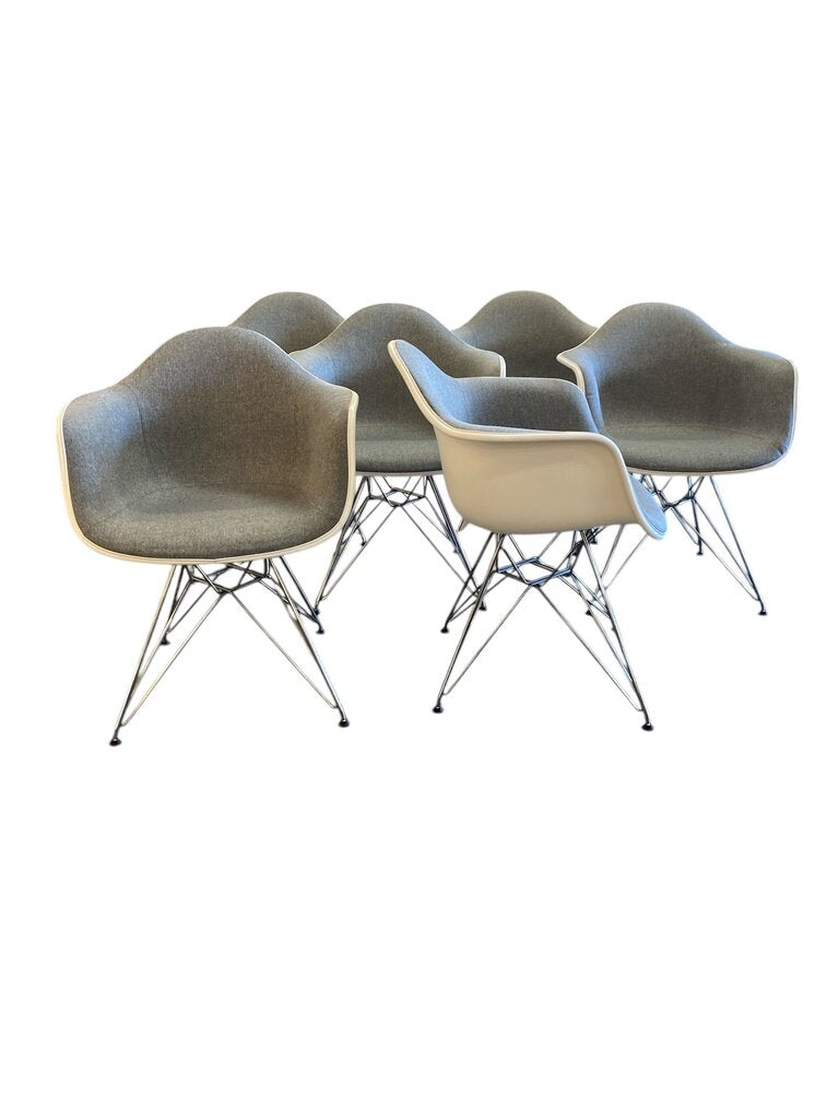 Six AUTHENTIC Herman Miller Eames Eiffel Tower Molded Chairs with Comfy Grey Upholstery (Retail on these chairs is $850 ech) (Set of 6)