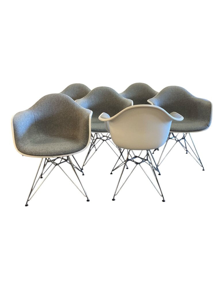 Six AUTHENTIC Herman Miller Eames Eiffel Tower Molded Chairs with Comfy Grey Upholstery (Retail on these chairs is $850 ech) (Set of 6)
