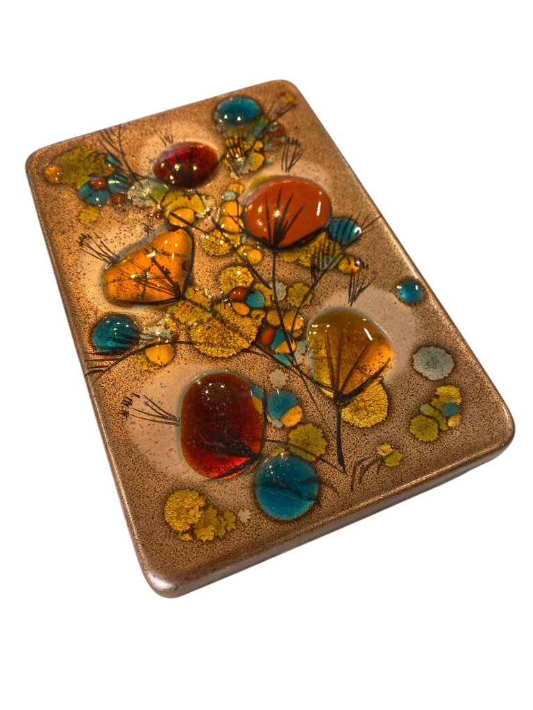 Walnut and Copper California Mid Century Cloisonne Trinket Box California Closinonne by Landau