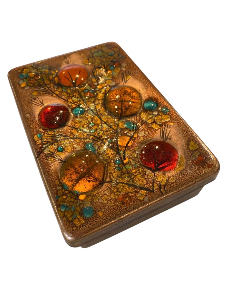Walnut and Copper California Mid Century Cloisonne Trinket Box California Closinonne by Landau
