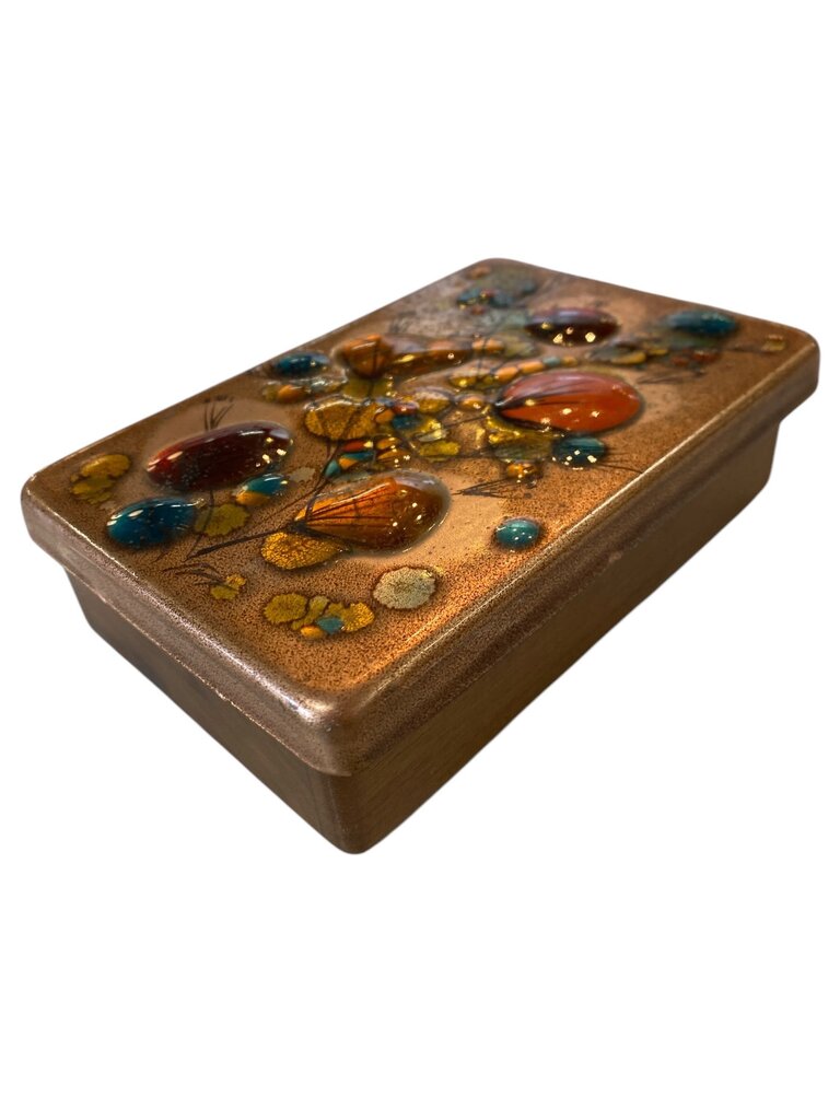 Walnut and Copper California Mid Century Cloisonne Trinket Box California Closinonne by Landau