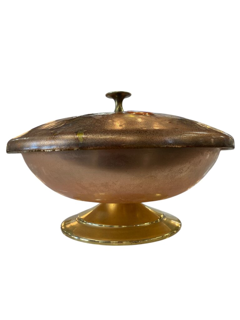 Walnut and Copper California Mid Century Cloisonne Trinket Covered Compote California Closinonne by Landau