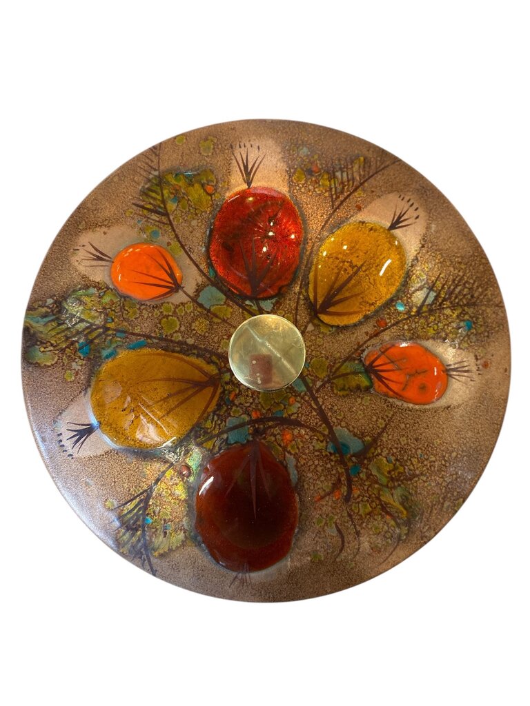 Walnut and Copper California Mid Century Cloisonne Trinket Covered Compote California Closinonne by Landau