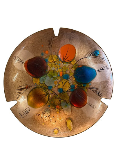 Walnut and Copper California Mid Century Cloisonne Ashtray California Closinonne by Landau