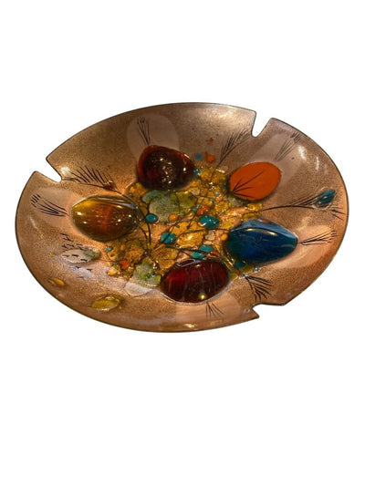 Walnut and Copper California Mid Century Cloisonne Ashtray California Closinonne by Landau