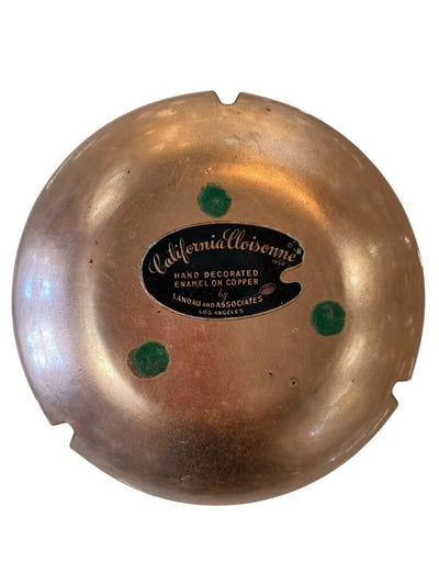 Walnut and Copper California Mid Century Cloisonne Ashtray California Closinonne by Landau