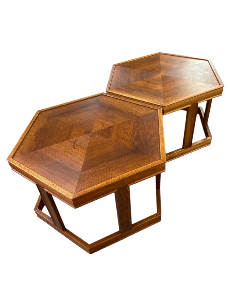 Pair of Mid Century John Keal for Brown Saltman Hexagonal Side Tables (Set of 2)