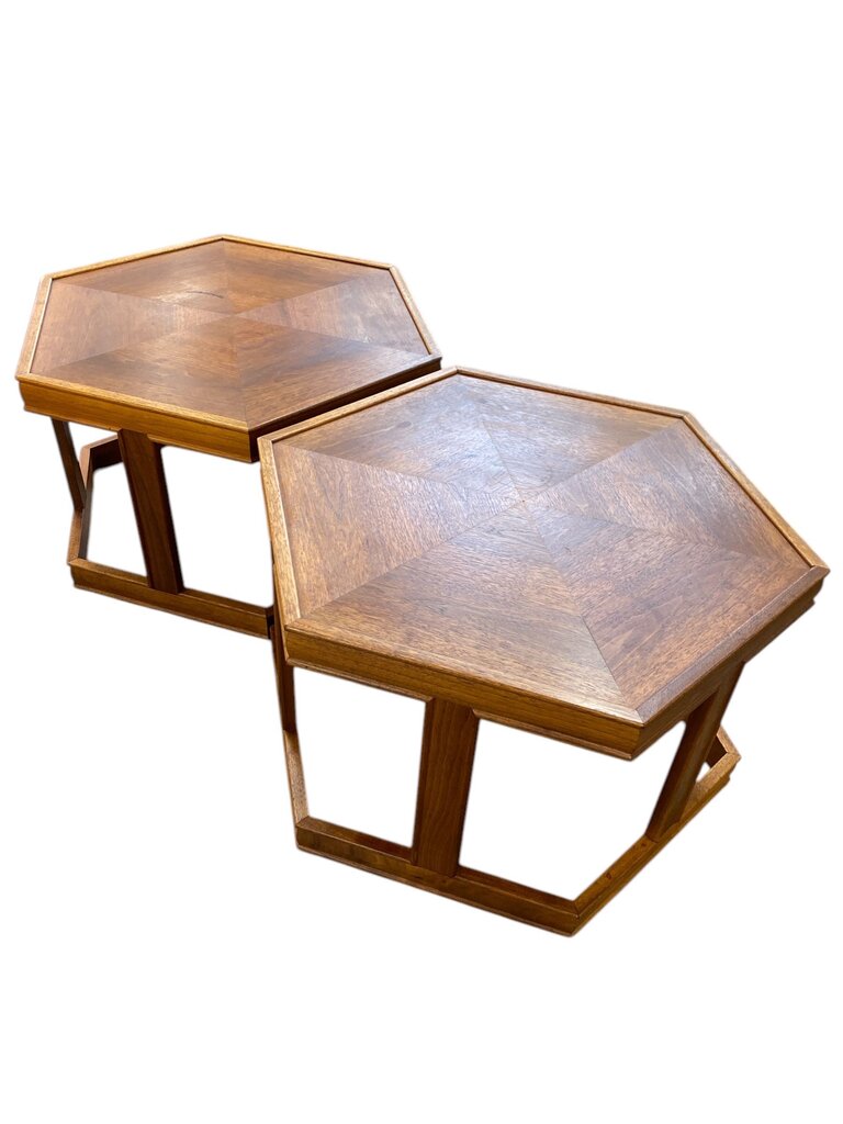 Pair of Mid Century John Keal for Brown Saltman Hexagonal Side Tables (Set of 2)