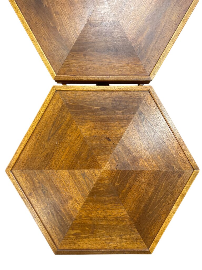 Pair of Mid Century John Keal for Brown Saltman Hexagonal Side Tables (Set of 2)