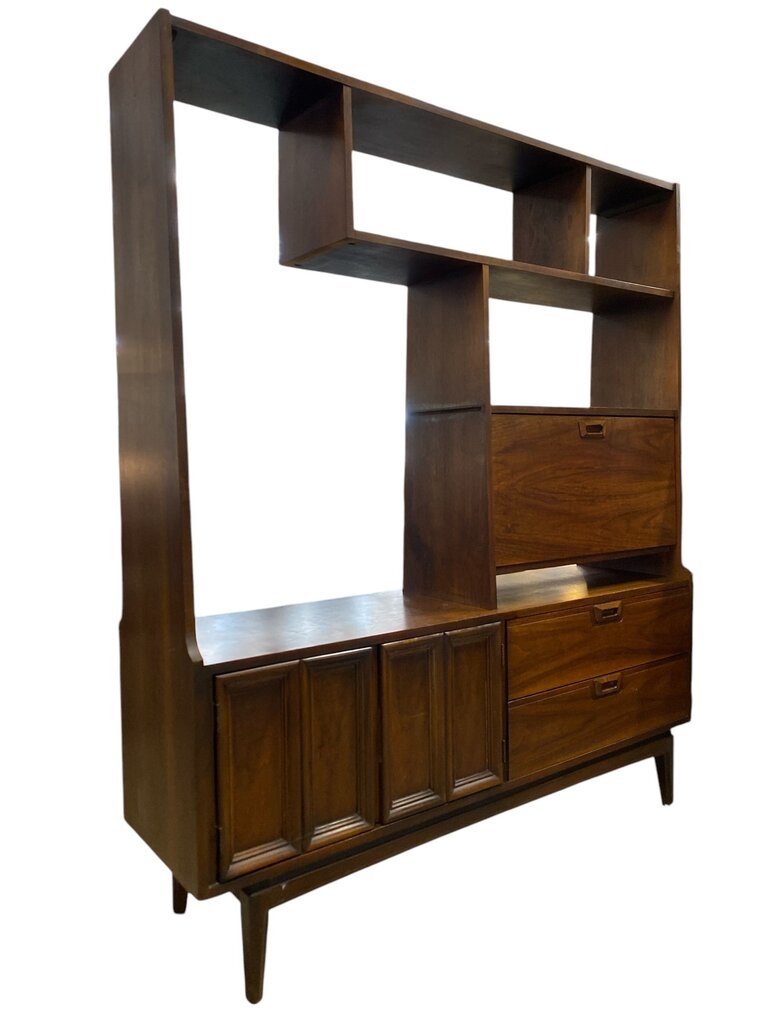 Vintage MCM Walnut Bookcase / Room Divider w/ Built in Desk by J.B. Van Sciver