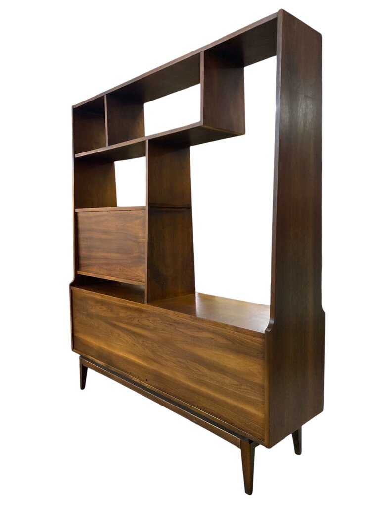 Vintage MCM Walnut Bookcase / Room Divider w/ Built in Desk by J.B. Van Sciver