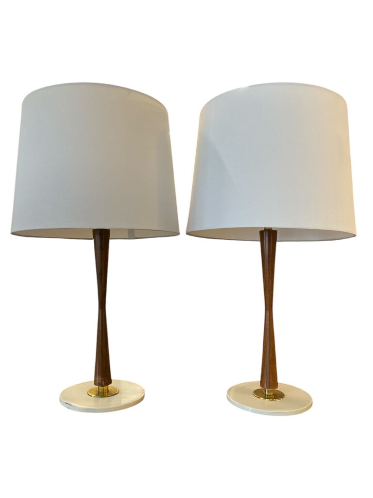 Vintage Pair of Gerald Thurston Walnut and Brass Table Lamps for Lightolier - AS IS (Set of 2)