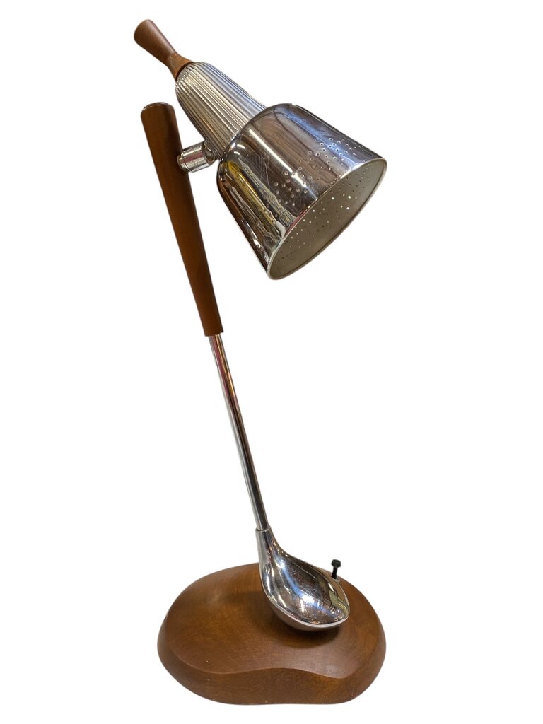 1950's Walnut Adjustable Chrome Golfer's Table or Desk Lamp